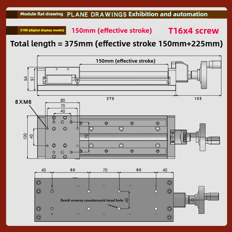 XYZ Manual Linear Slide Table Digital Display & Handwheel S100 Linear Slide Table Richie's S100-150MM-H