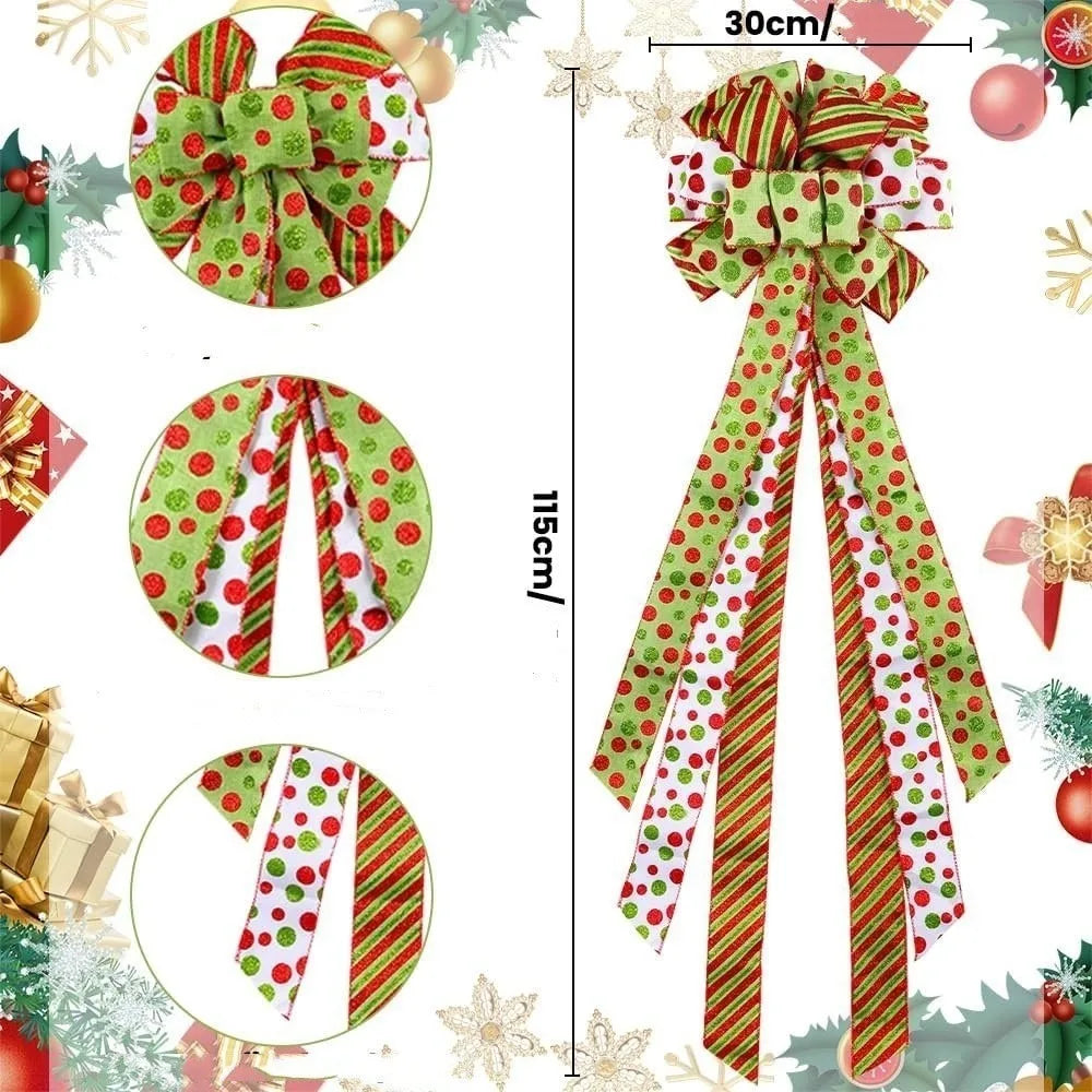 Large Christmas Bow Tree Topper – Red & Green Polka Dot Christmas Tree Topper Richie's