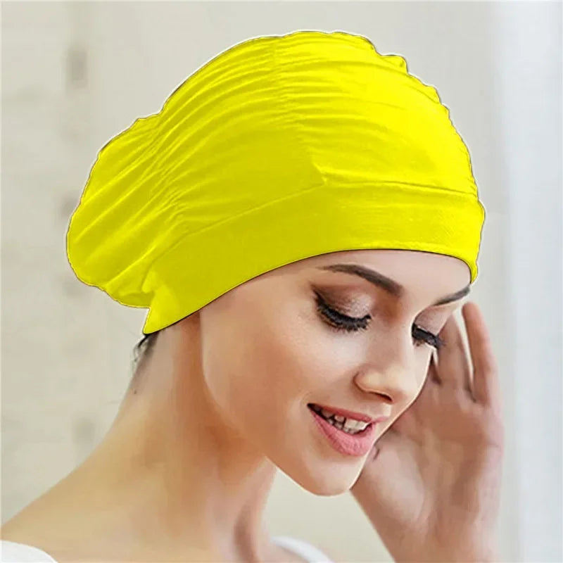 Elastic Swim Cap for Long Hair – Unisex Turban Bathing Cap Swim Cap Richie's YELLOW