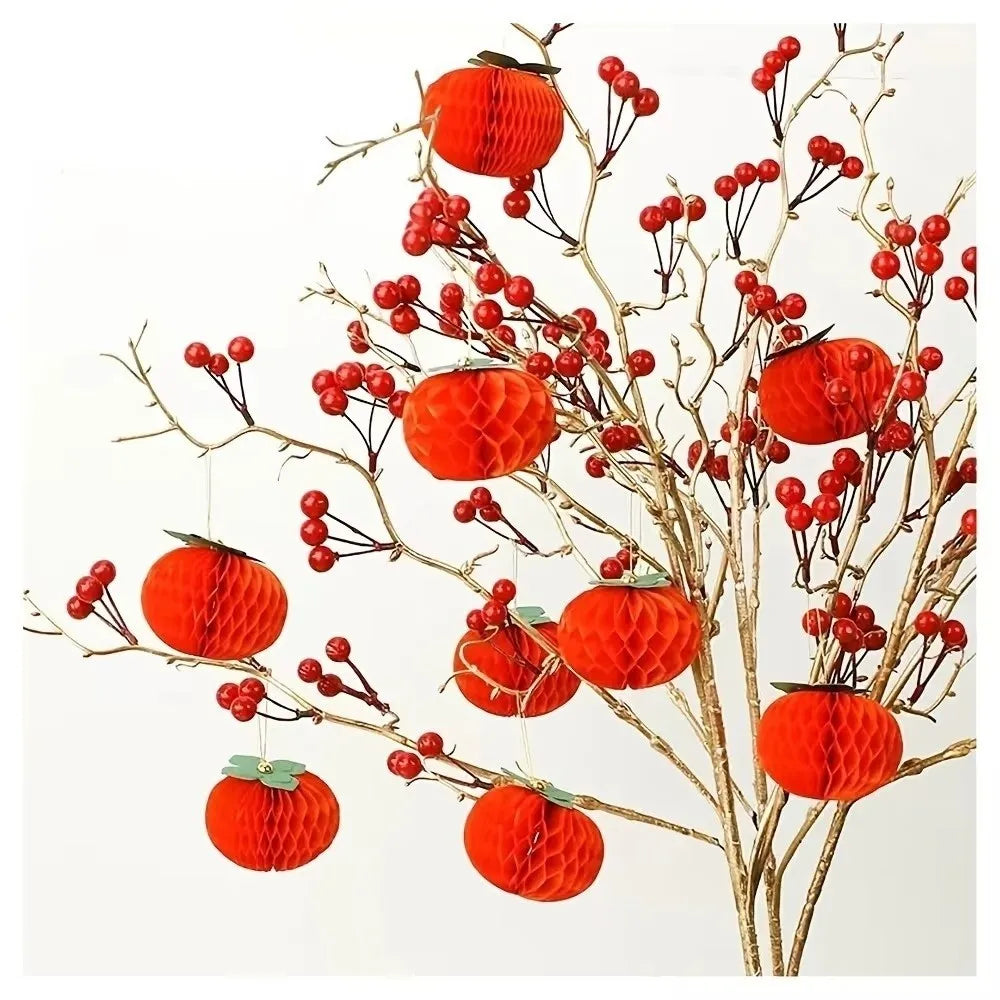 Paper Honeycomb Persimmon Hanging Ornaments 6&10cm – Set of 10 Festive Hanging Ornaments Richie's