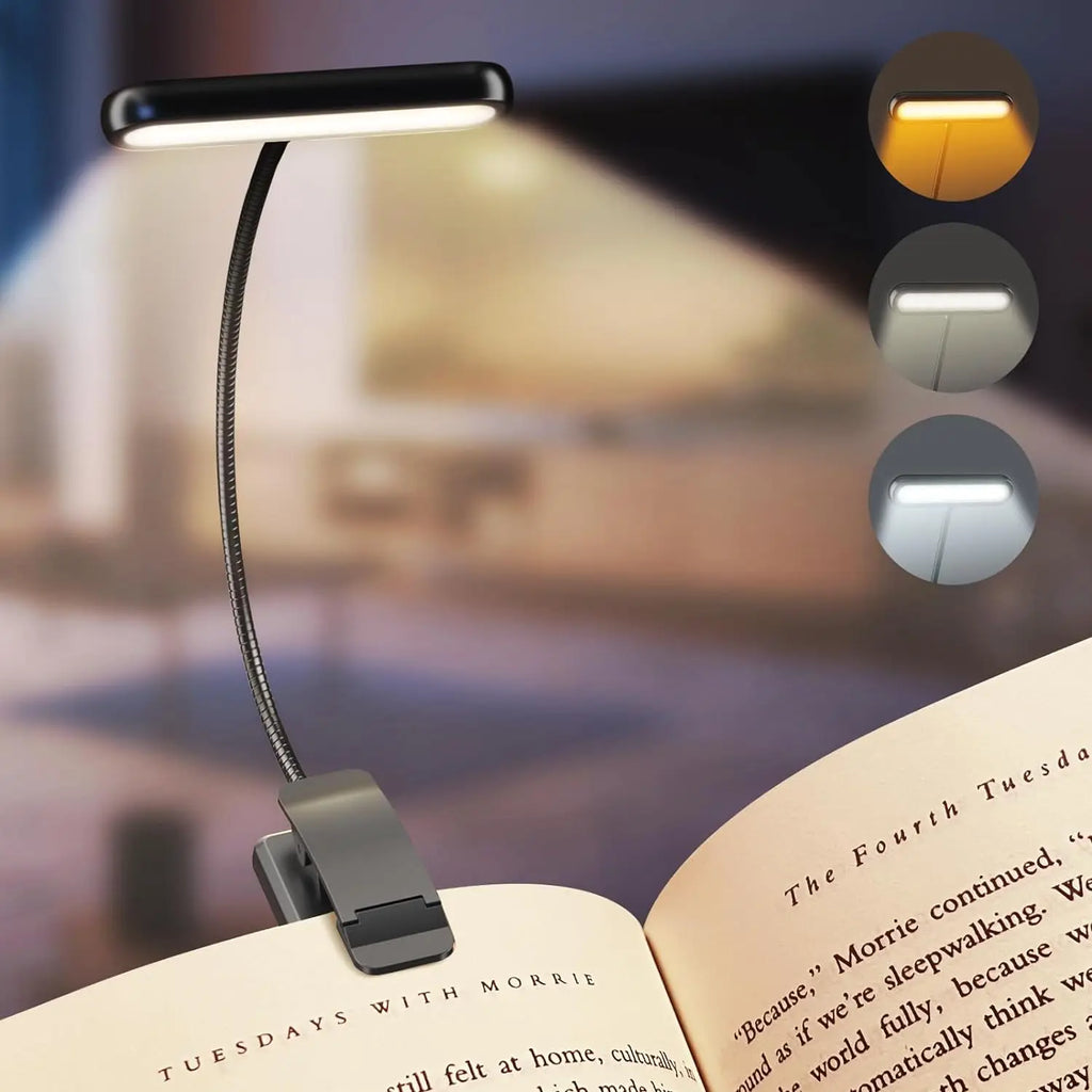 Pink USB Rechargeable Clip Book Light – 3-Color LED Reading Lamp Clip-On Book Light Richie's Black