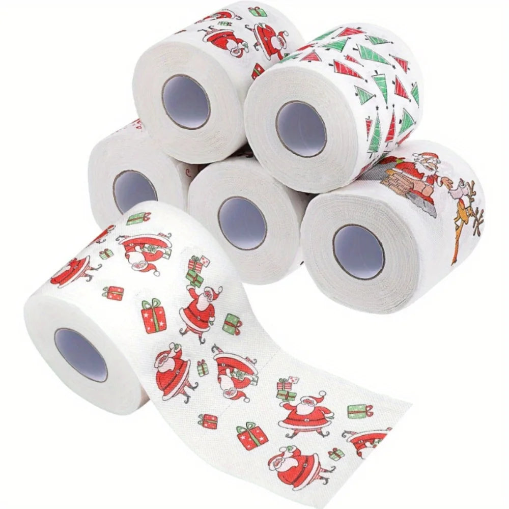 5 Rolls Christmas Toilet Paper – Santa Holiday Design Napkins Novelty Holiday Paper Richie's