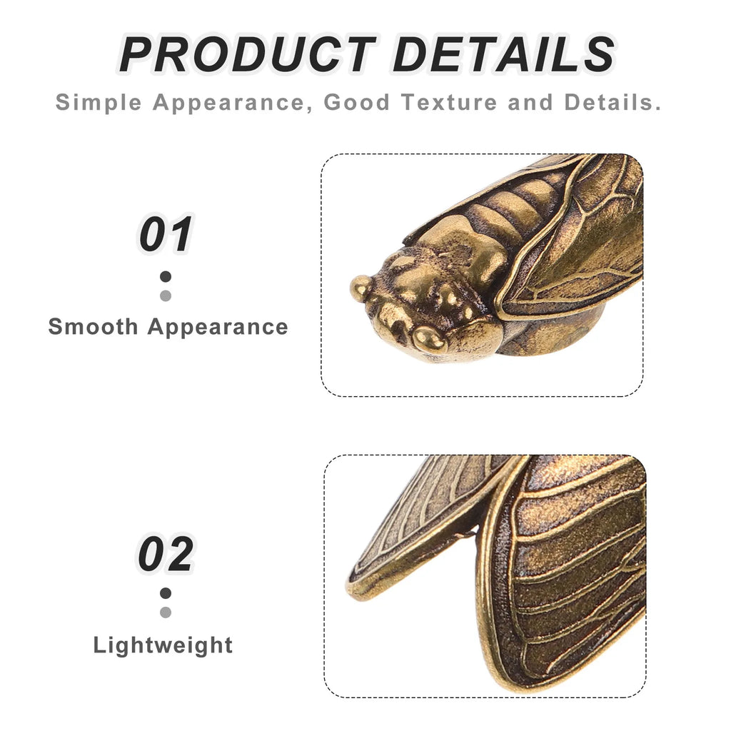 2Pcs Brass Cicada Figurines Vintage Insect Desktop Ornaments Decorative Figurine Richie's
