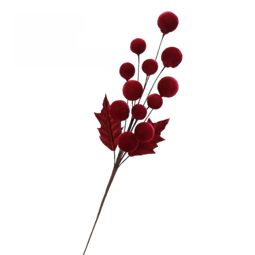 Velvet Christmas Ball Branches Multicolor DIY Xmas Centerpiece Christmas Decoration Richie's Wine Red