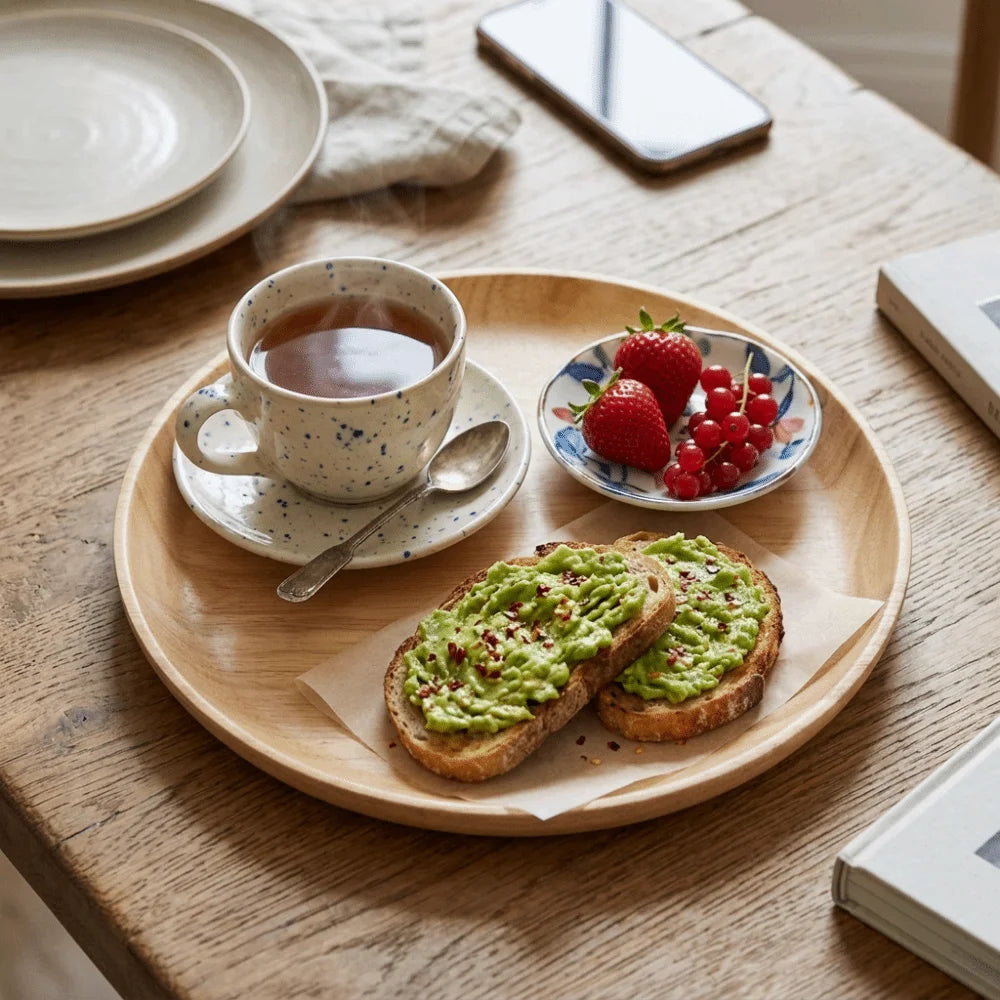 Round Wooden Tea Serving Tray with Raised Edges | 3 Sizes Wooden Serving Tray Richie's