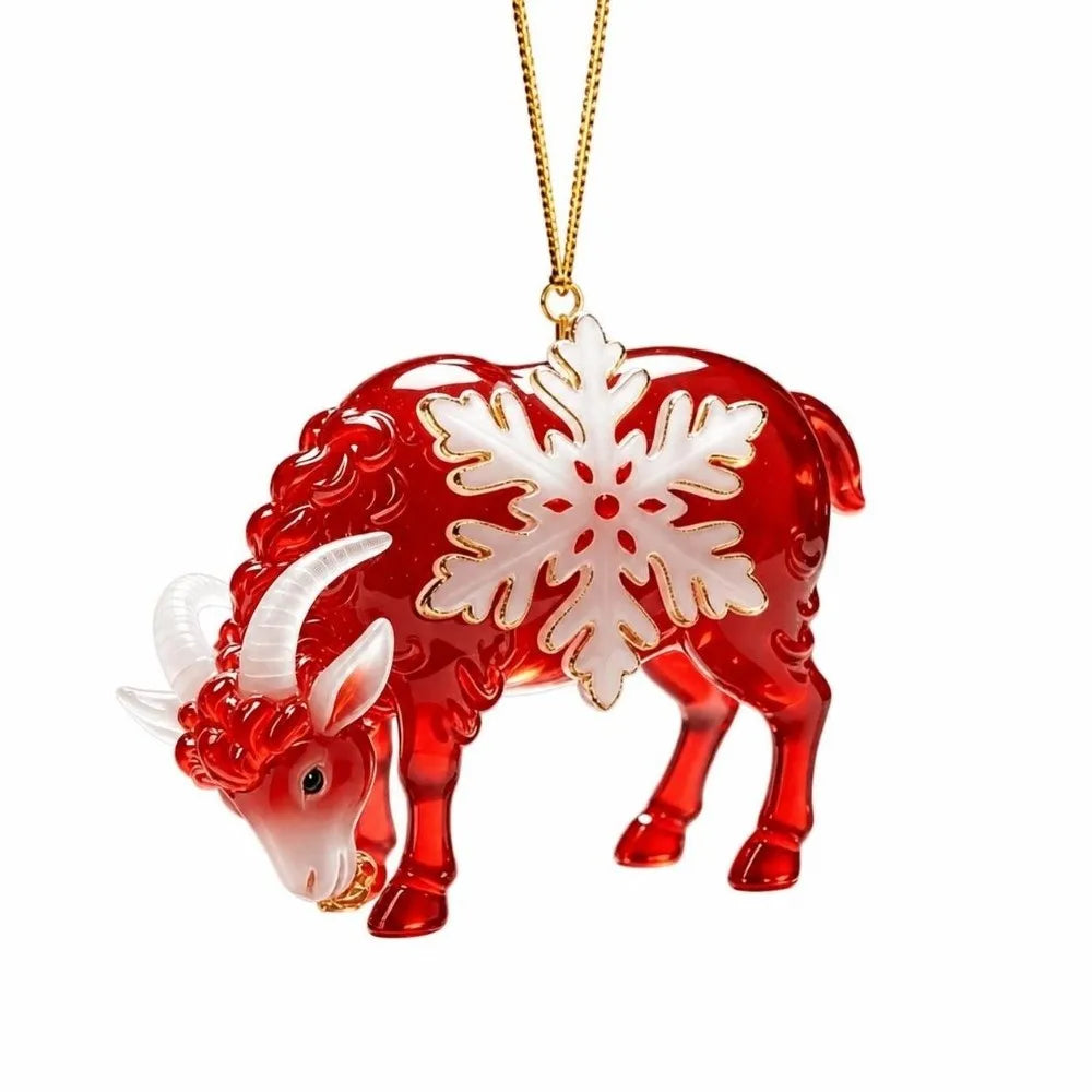 Acrylic Goat Christmas Ornament with Gold Cord & Snowflake Christmas Ornament Richie's Red2