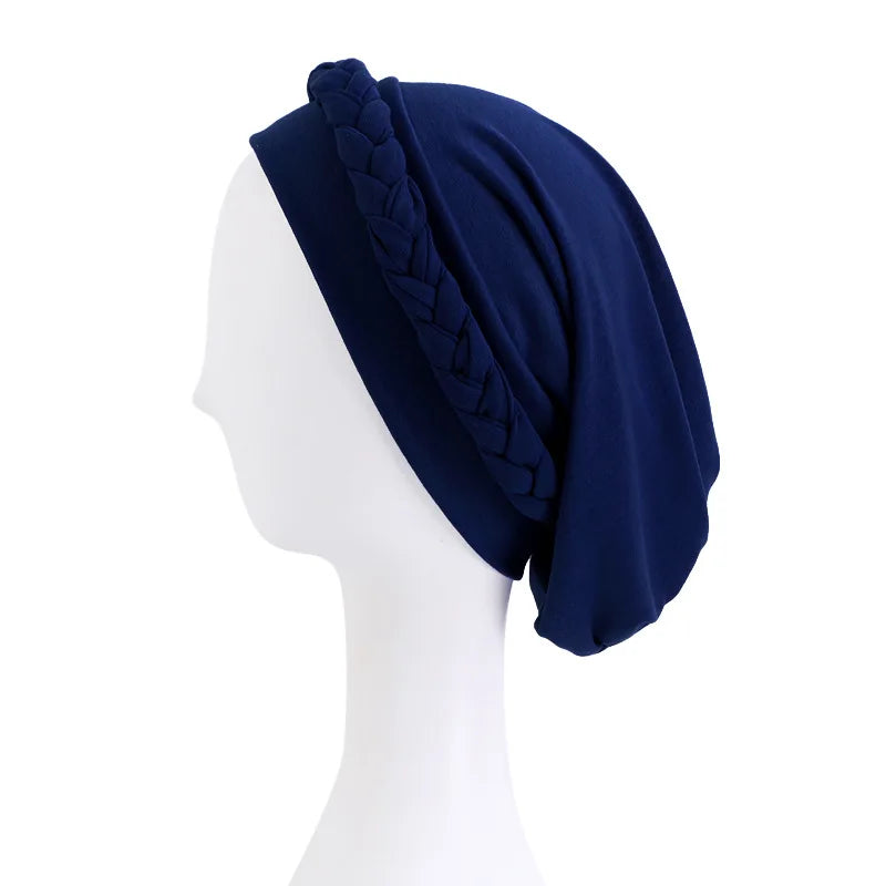 Women's Braided Elastic Turban Head Wrap | Islamic Headwear Turban Head Wrap Richie's dark blue