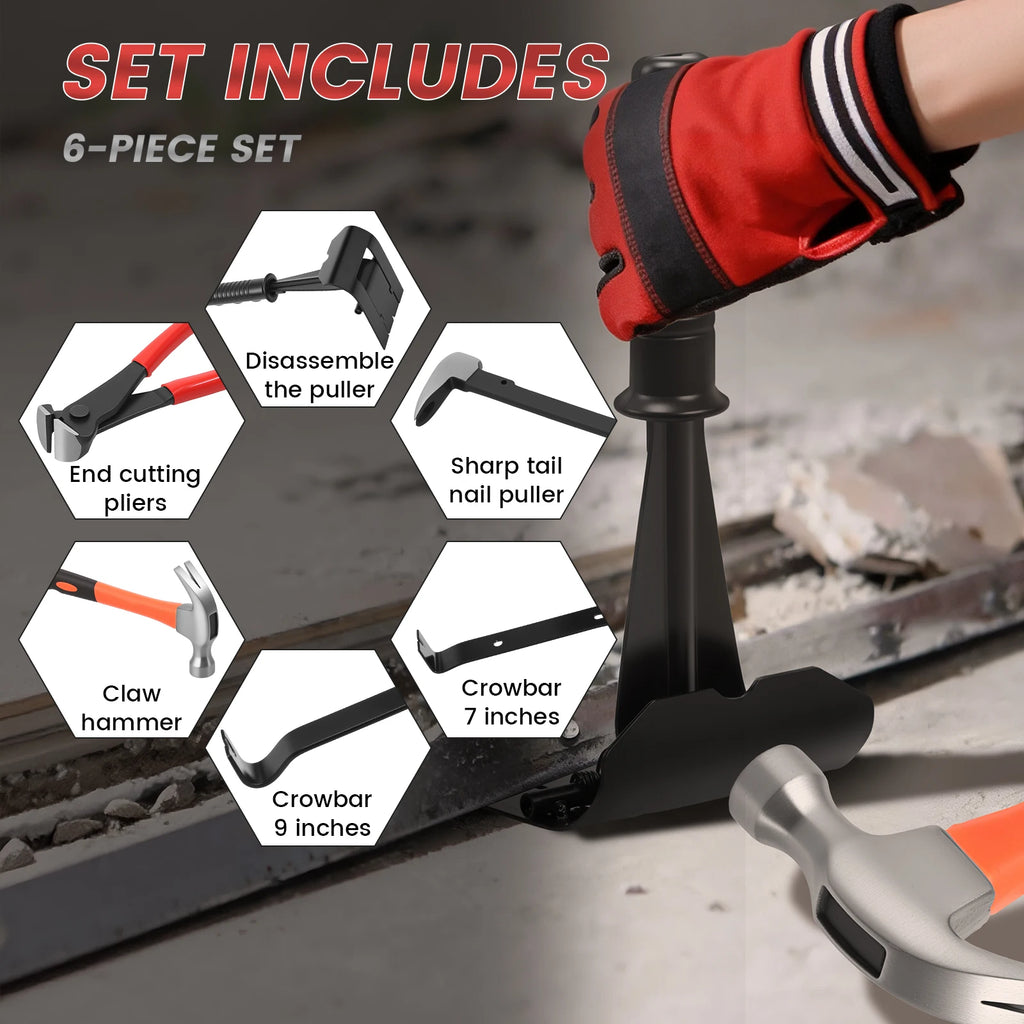 6-Piece Pry Bar & Nail Puller Set with Hammer & Pliers Pry Bar Tool Set Richie's