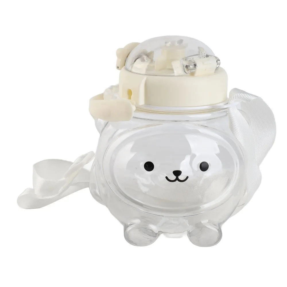 1000ml Cartoon Bear Resin Water Bottle with Shoulder Strap Resin Water Bottle Richie's White