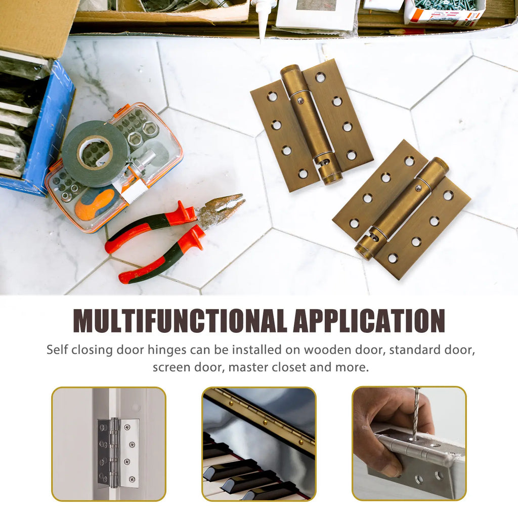 2Pcs Heavy Duty Self Closing Door Hinges – Adjustable Spring Self Closing Hinges Richie's