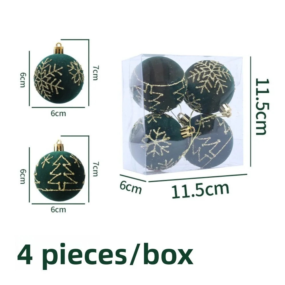 4PCS Flocked Christmas Ball Ornaments 6cm Xmas Tree Pendants Christmas Tree Ornaments Richie's 5