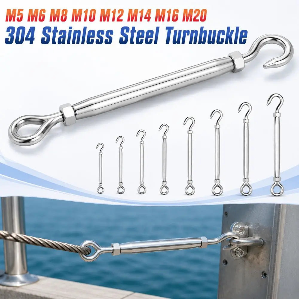 304 Stainless Steel Turnbuckle Wire Rope Tensioner M5–M20 Wire Rope Turnbuckle Richie's M6