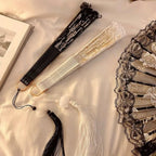 Floral Lace Foldable Hand Fan with Tassel – Dance & Party Decorative Hand Fan Richie's