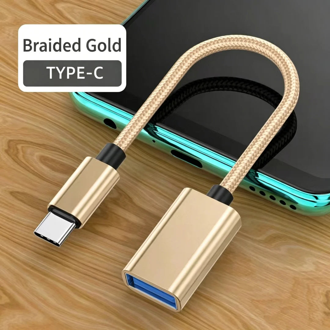 Type-C to USB 2.0 OTG Braided Adapter Cable | 5 Colors USB OTG Adapter Cable Richie's Gold