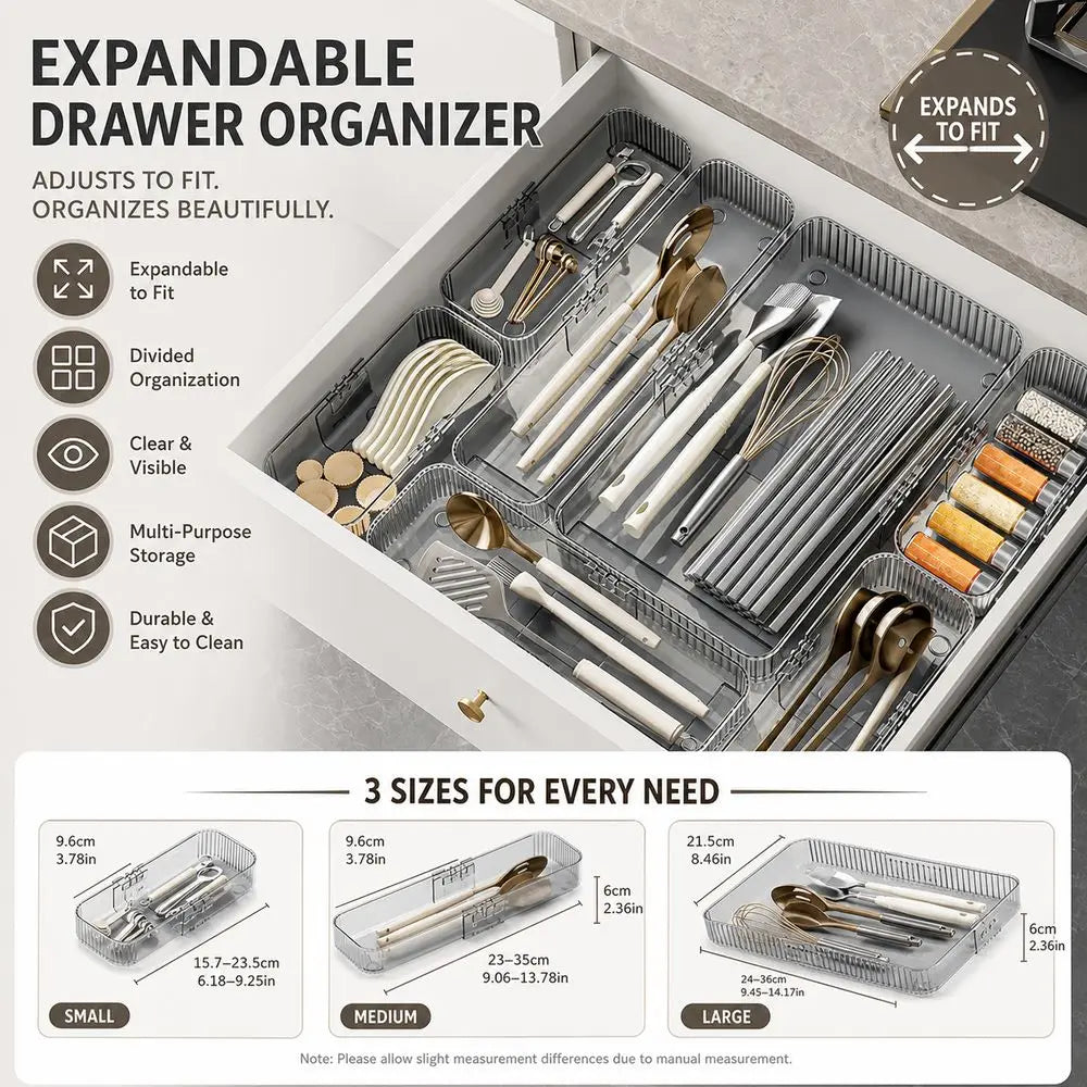 Expandable Drawer Organizer Tray – Adjustable Clear Divider Drawer Organizer Tray Richie's