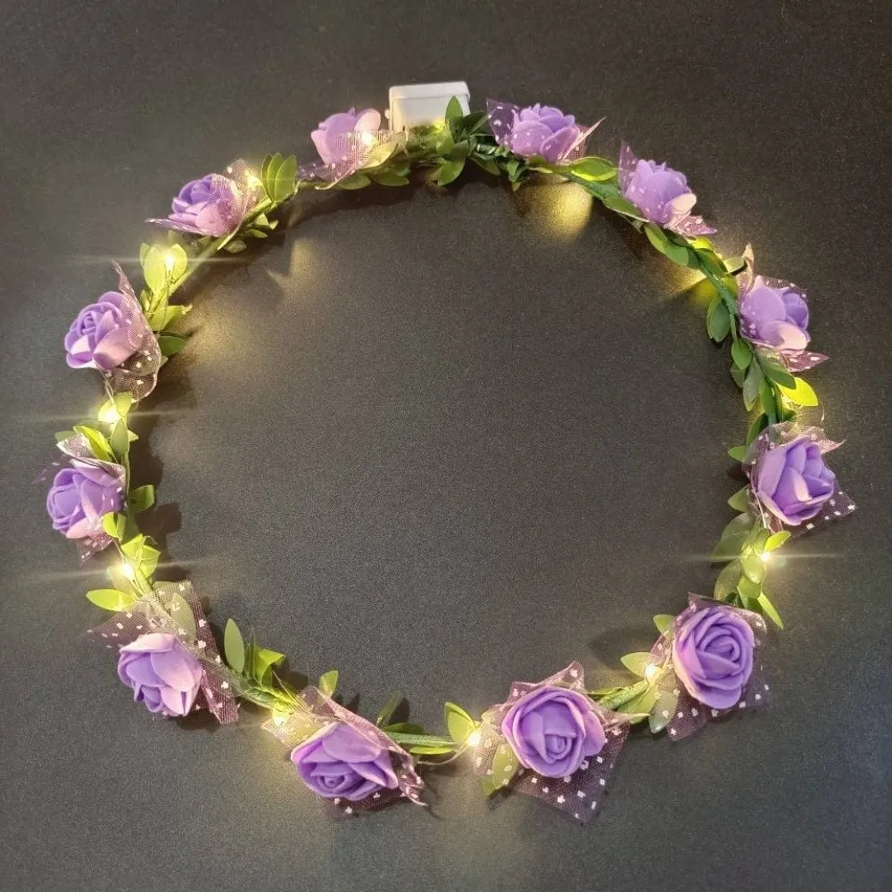 LED Rose Flower Wreath Headband – Light-Up Floral Garland Crown LED Floral Headband Richie's C