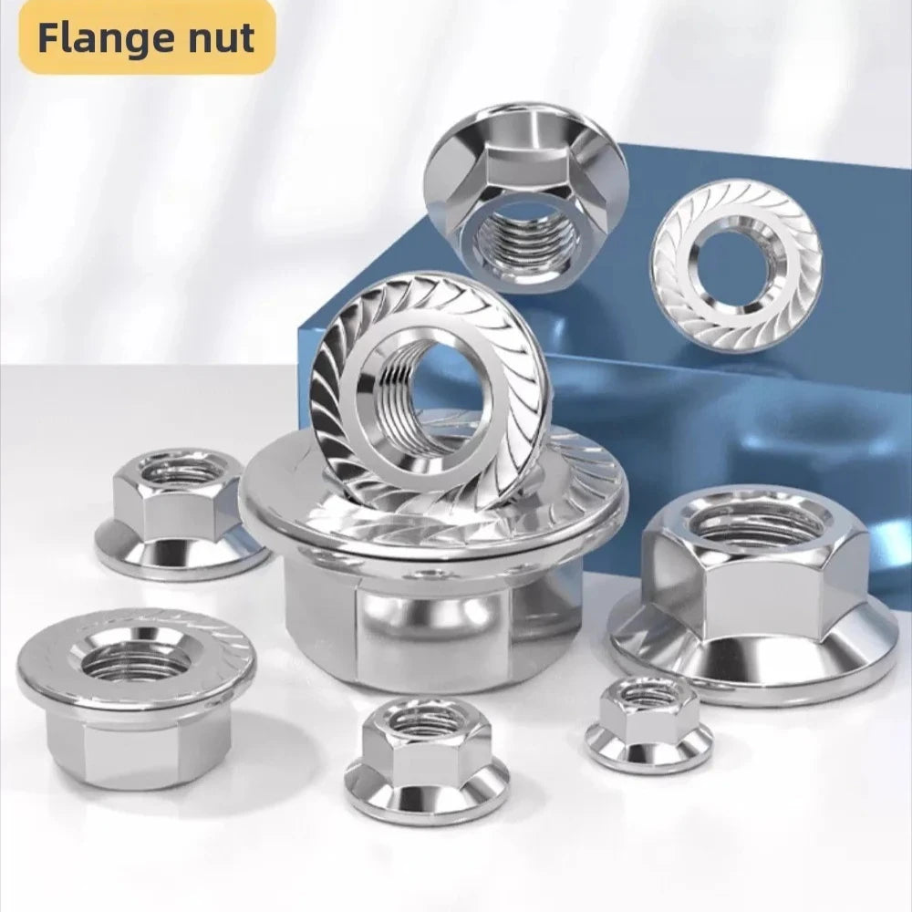 304 SS Hex Flange Nuts M3–M8 Anti-Loosening Serrated Hex Flange Nuts Richie's