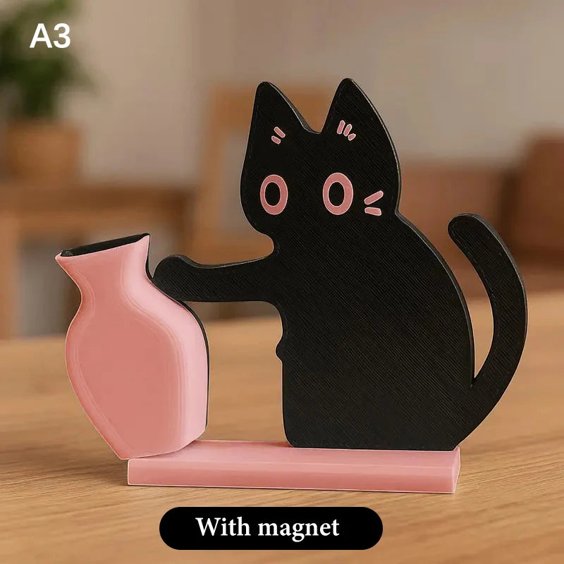 Black Cat Pushing Vase Fridge Magnet & Whisker Keepsake Box Decorative Fridge Magnet Richie's A3