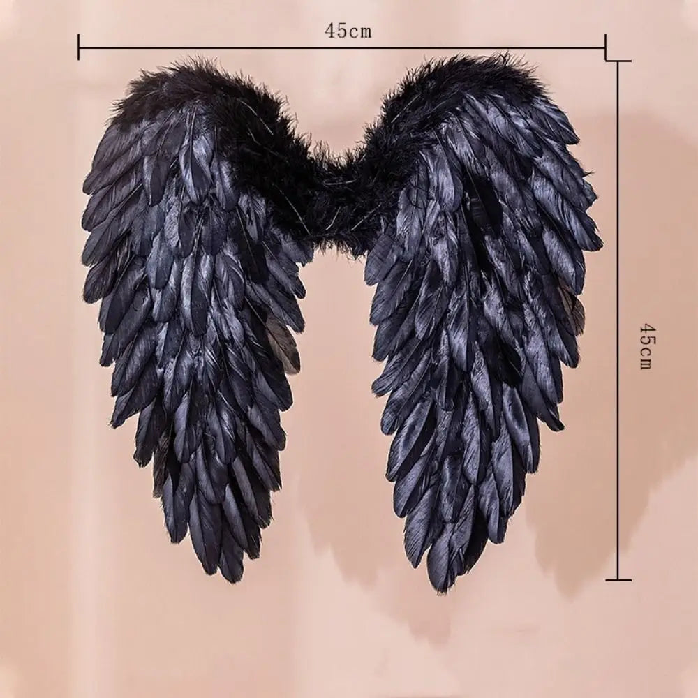 Handmade Feather Angel Wings Cosplay Party Props – Black White Pink Costume Angel Wings Richie's Black 1