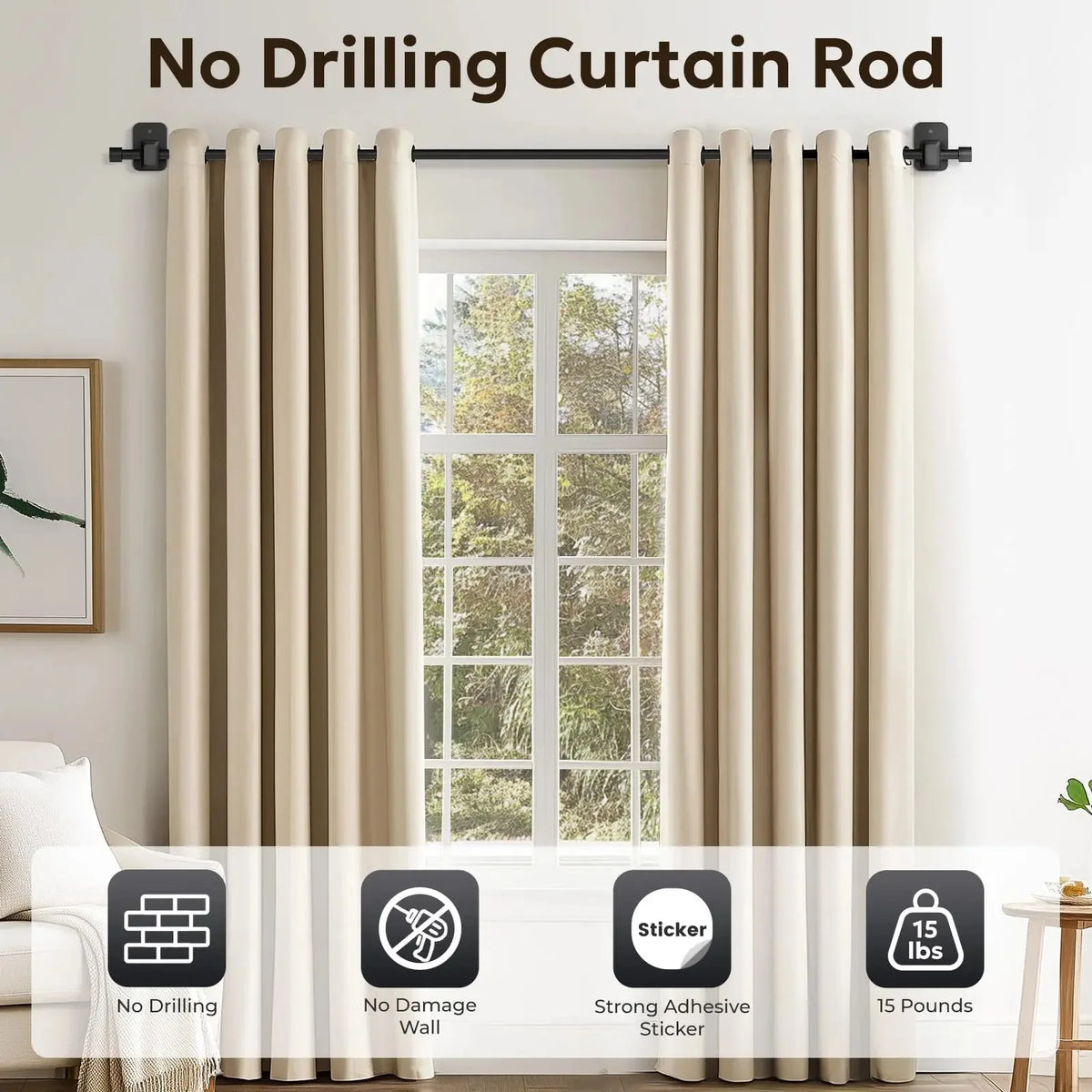 No-Drill Adhesive Curtain Rod Brackets – Heavy Duty Universal Curtain Rod Brackets Richie's