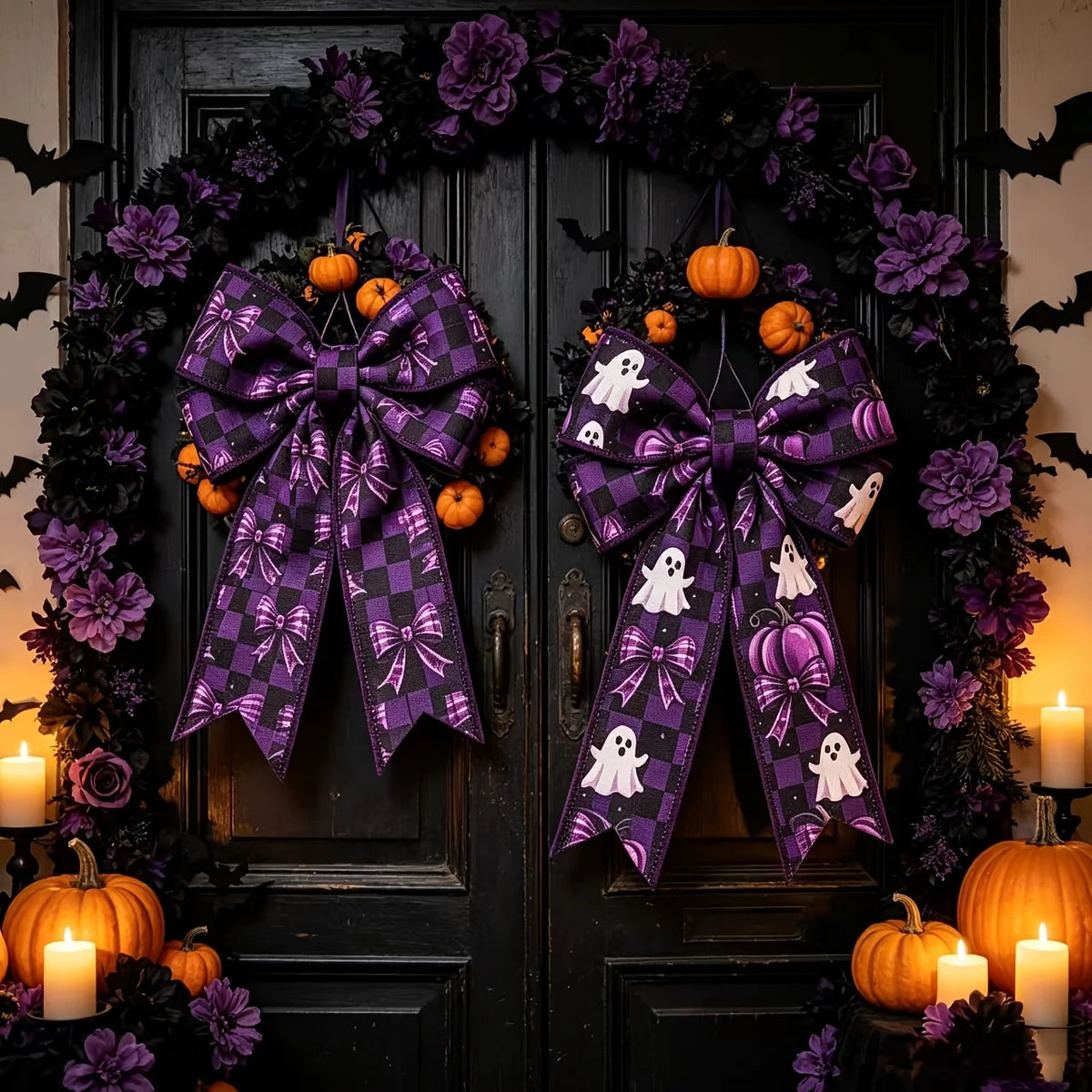 2pcs Purple Halloween Plaid Wire Wreath Ribbon – DIY Bows Craft Wreath Ribbon Richie's