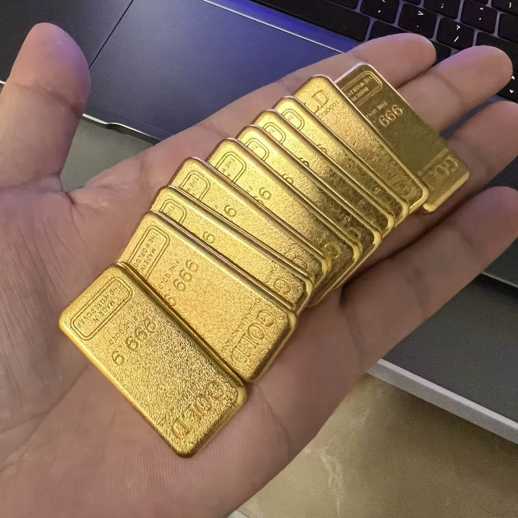 Realistic Gold Bar Replica – Alloy Metal Collectible Décor Decorative Figurine Richie's