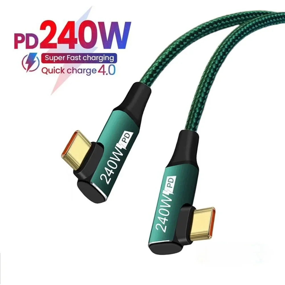240W USB-C to USB-C Fast Charging Cable Dual 90° Braided 1M USB-C Charging Cable Richie's