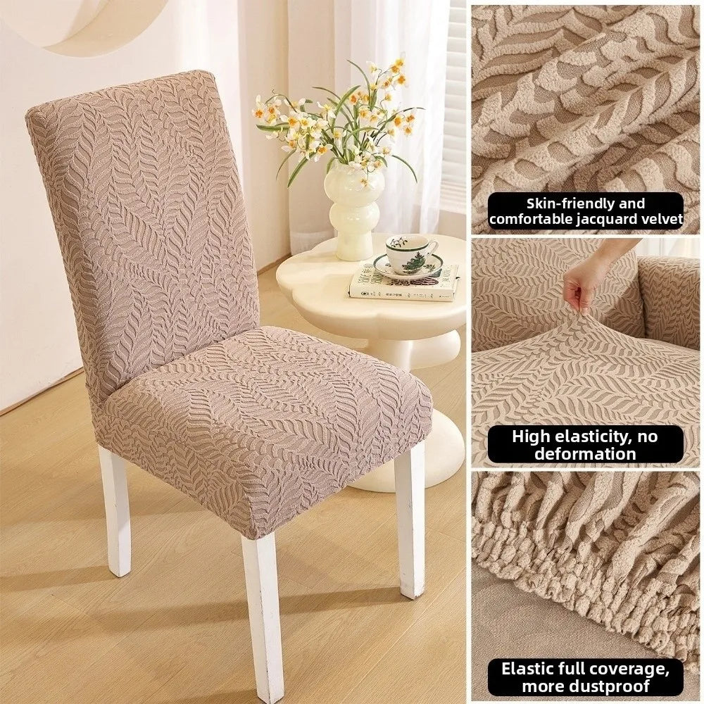 3D Leaf Jacquard Stretch Dining Chair Cover – Elastic Slipcover Chair Slipcover Richie's Khaki