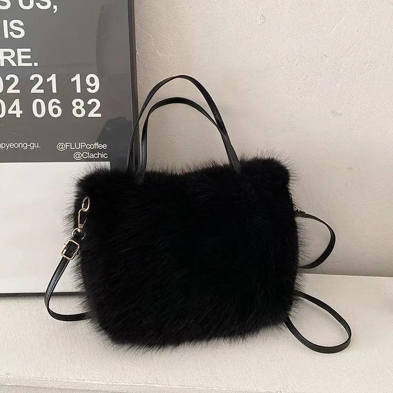 Women's Faux Fur Crossbody Bag – Detachable Strap & Buckle Faux Fur Crossbody Bag Richie's black 1pc
