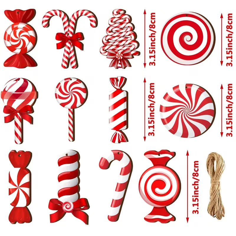 Wood Candy Cane Christmas Ornaments 12/24pcs – Red & White Christmas Ornaments Richie's