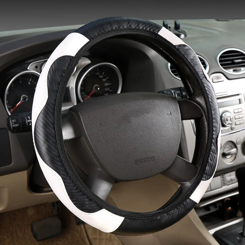 PU Carbon Fiber Leather Car Steering Wheel Cover 14.5–15" Steering Wheel Cover Richie's 1pc 5
