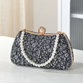 Luxury Beaded Pearl Clutch Bag – Wedding Evening Shoulder Bag Beaded Evening Clutch Richie's black