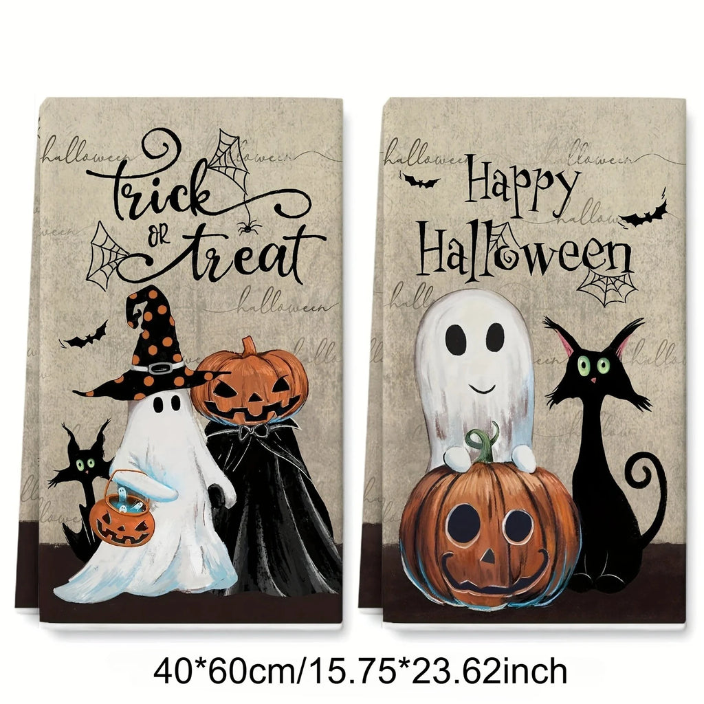 Halloween Kitchen Towel Set – Pumpkin & Black Cat Dishcloths 2pc Kitchen Towel Set Richie's