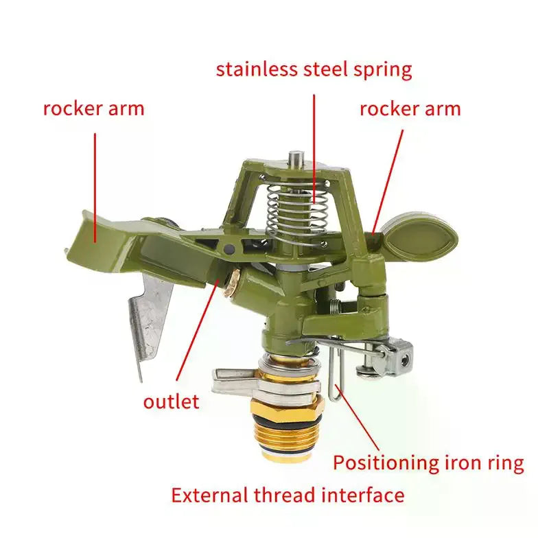 Metal 360° Pulsating Sprinkler 1/2 & 3/4 Inch Garden Irrigation Garden Sprinkler Richie's