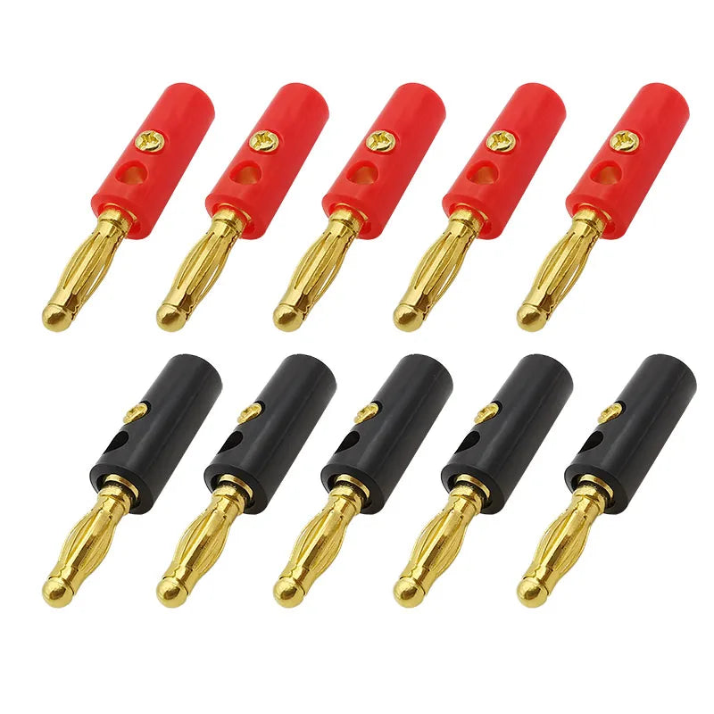 10Pcs 4mm Gold-Plated Banana Plug Solderless Screw Connector Set Banana Plug Connector Richie's 5 Red 5 Black