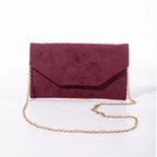 Women's Suede Envelope Clutch Bag with Chain Shoulder Strap Evening Clutch Bag Richie's Burgundy