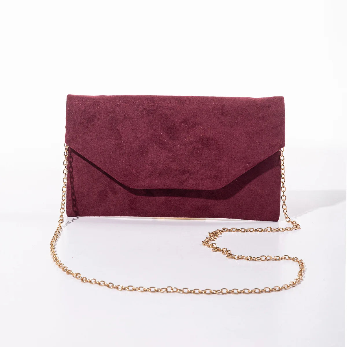 Women's Suede Envelope Clutch Bag with Chain Shoulder Strap Evening Clutch Bag Richie's Burgundy