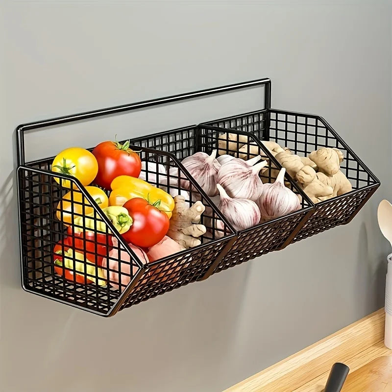 Wall-Mounted Kitchen Organizer Basket – Metal Veggie Storage Kitchen Storage Basket Richie's
