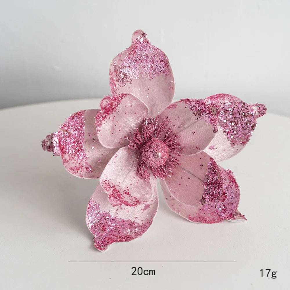 20cm Christmas Artificial Glitter Flowers Xmas Tree Ornaments Christmas Tree Ornament Richie's Pink