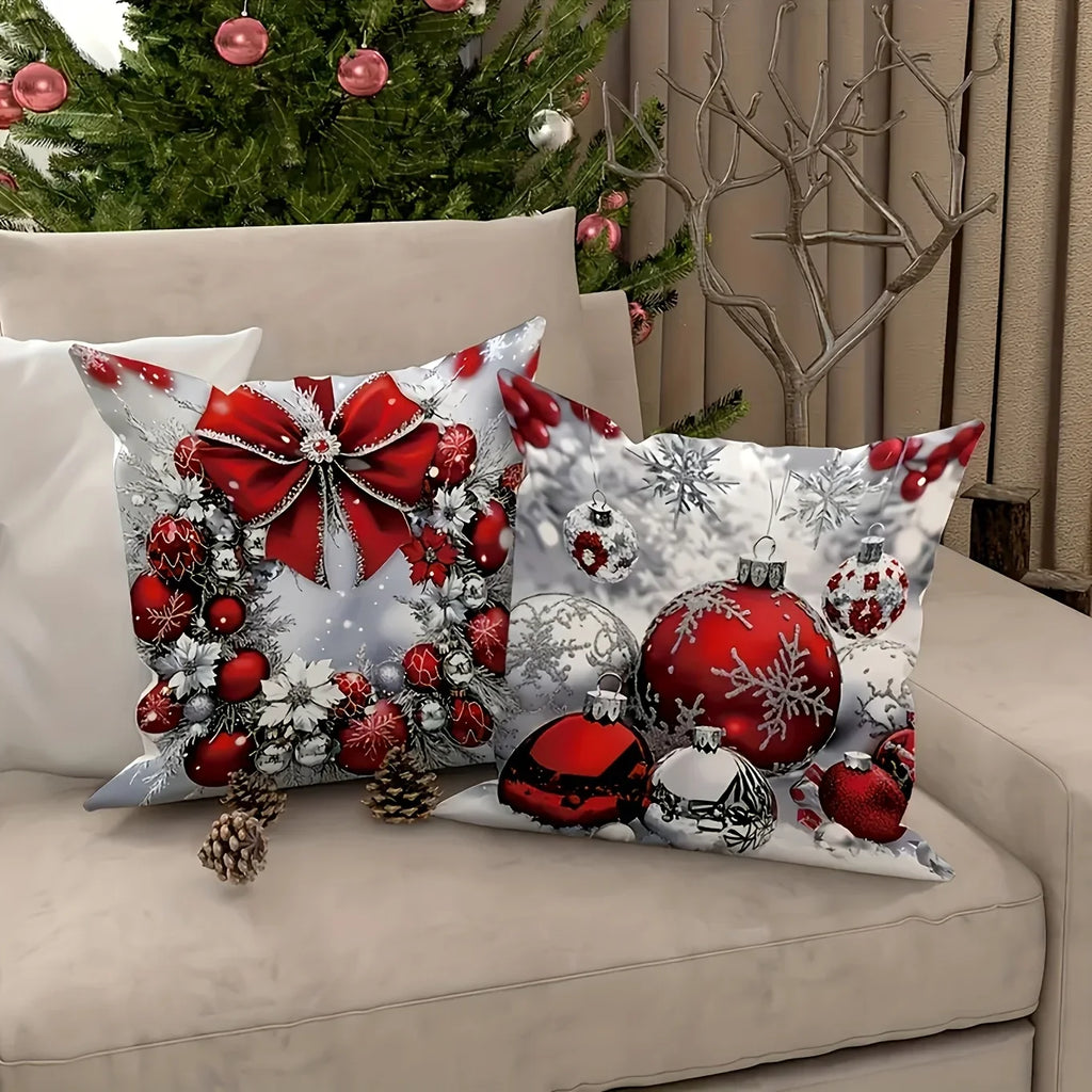 4 Pcs Christmas Pillow Covers Zippered Festive Polyester Set Decorative Pillow Covers Richie's
