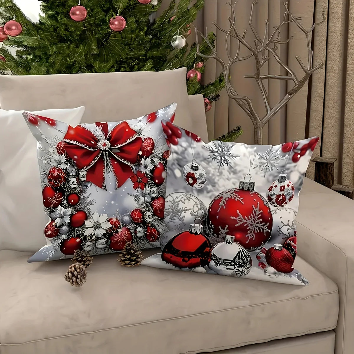 4 Pcs Christmas Pillow Covers Zippered Festive Polyester Set Decorative Pillow Covers Richie's