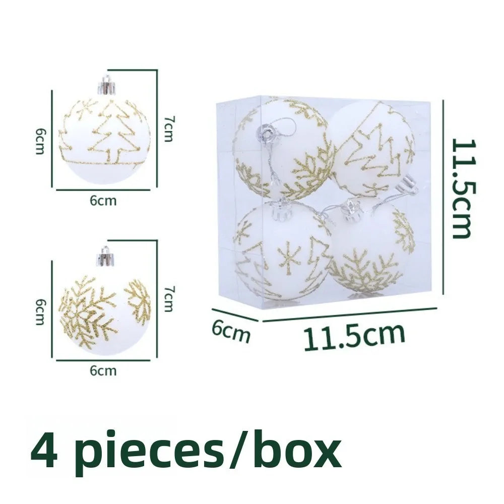 4PCS Flocked Christmas Ball Ornaments 6cm Xmas Tree Pendants Christmas Tree Ornaments Richie's 1