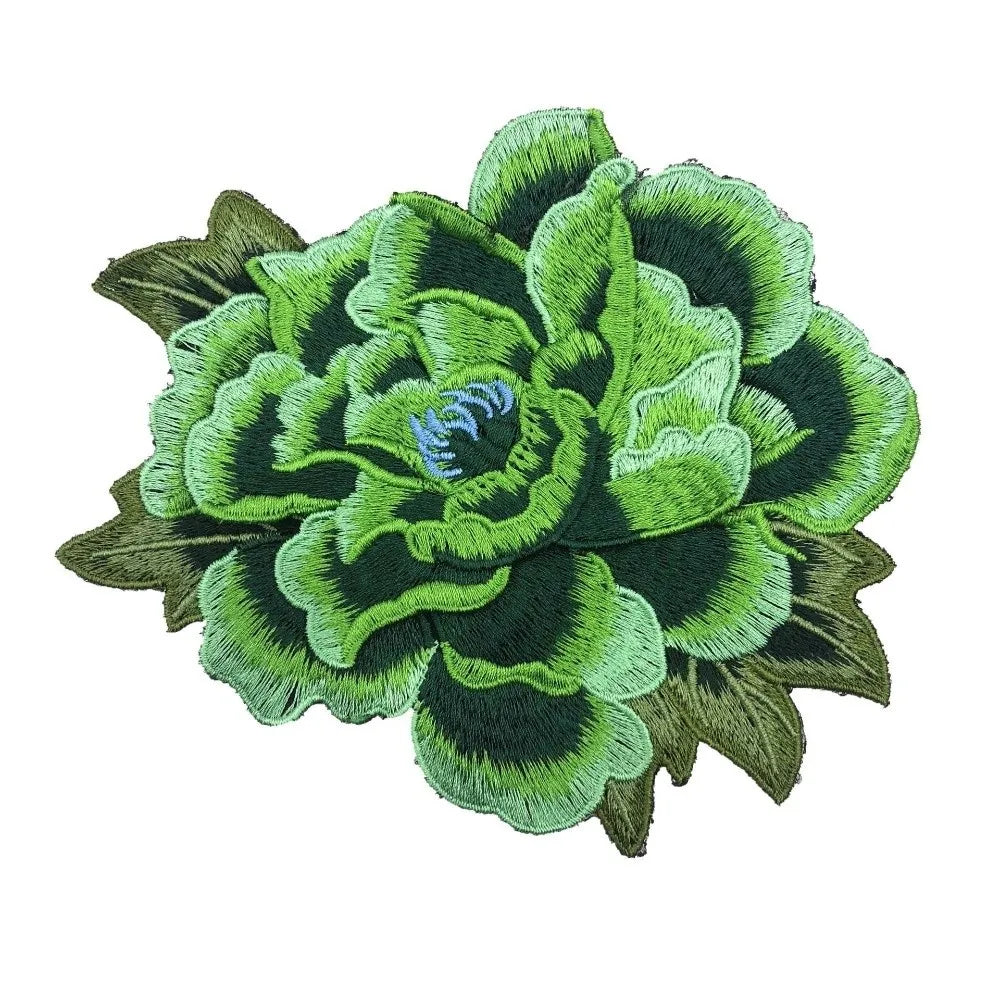 3D Peony Embroidery Patch Ethnic Floral Sew-On Appliqué Embroidery Patch Richie's Green