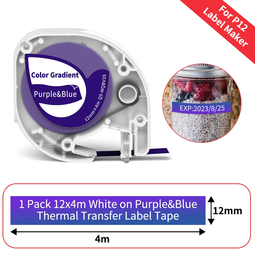 12mm Label Tape for Phomemo P12 & Dymo LetraTag – 4m Label Maker Tape Richie's Q5-MQBV35