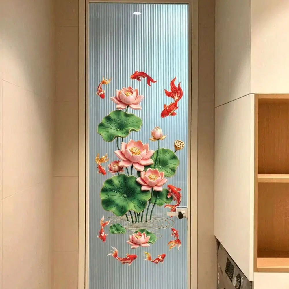 Lotus & Koi Fish Glass Window Sticker – No-Glue PVC Decal Window Decal Sticker Richie's
