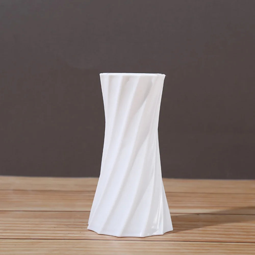 Nordic Plastic Flower Vase | Spiral Pattern Ceramic Look Decorative Flower Vase Richie's