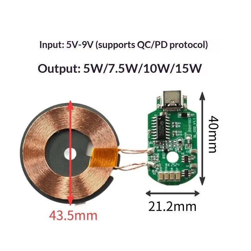 15W Wireless Charger PCBA Module – Type-C & Micro-USB Coil Wireless Charger Module Richie's SX C02