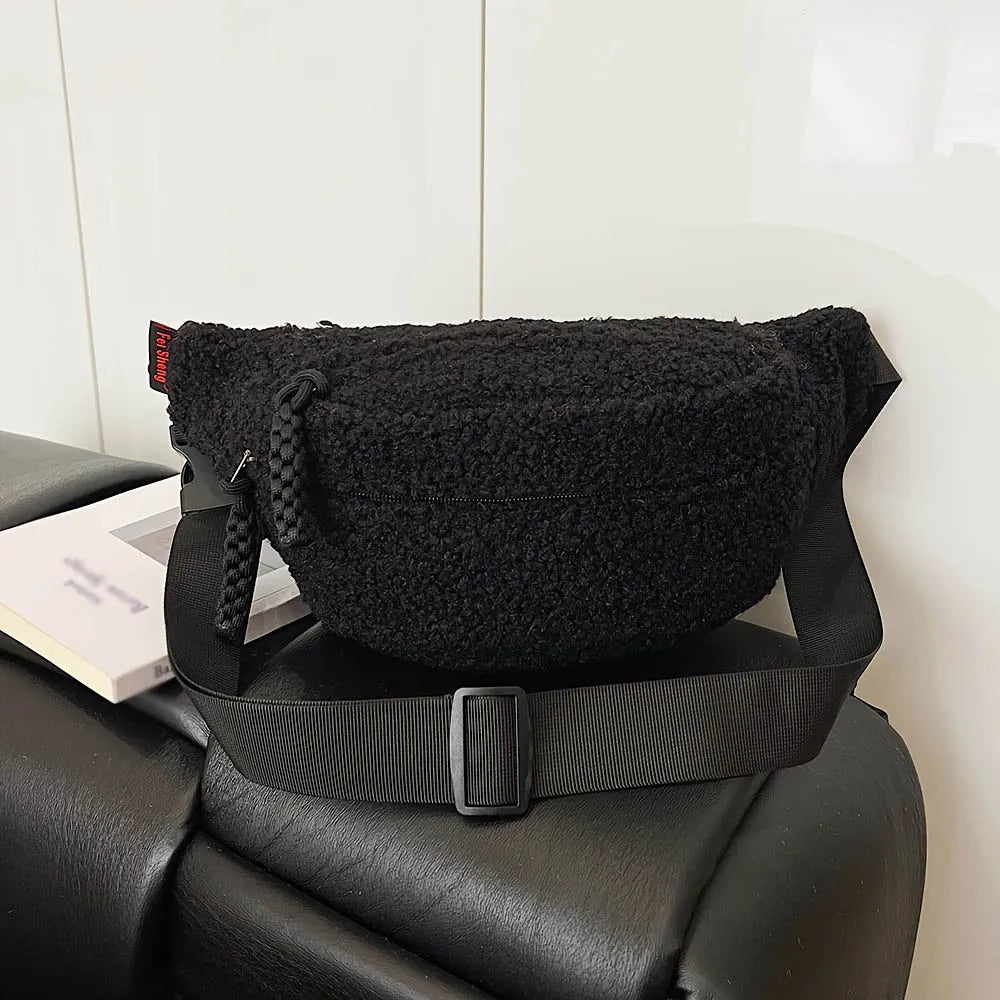 Women's Plush Faux Fur Crossbody Bag – Trendy Winter Shoulder Bag Crossbody Shoulder Bag Richie's black