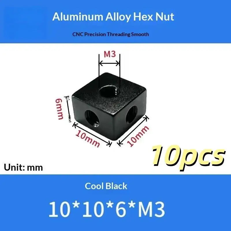 10pcs M3 Aluminum Alloy Square Cube Nut Connector Block DIY Hardware Fastener Nuts Richie's A5