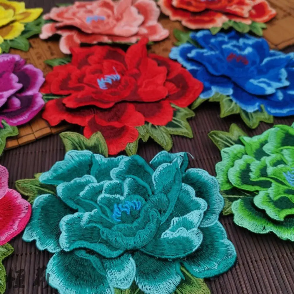 3D Peony Embroidery Patch Ethnic Floral Sew-On Appliqué Embroidery Patch Richie's